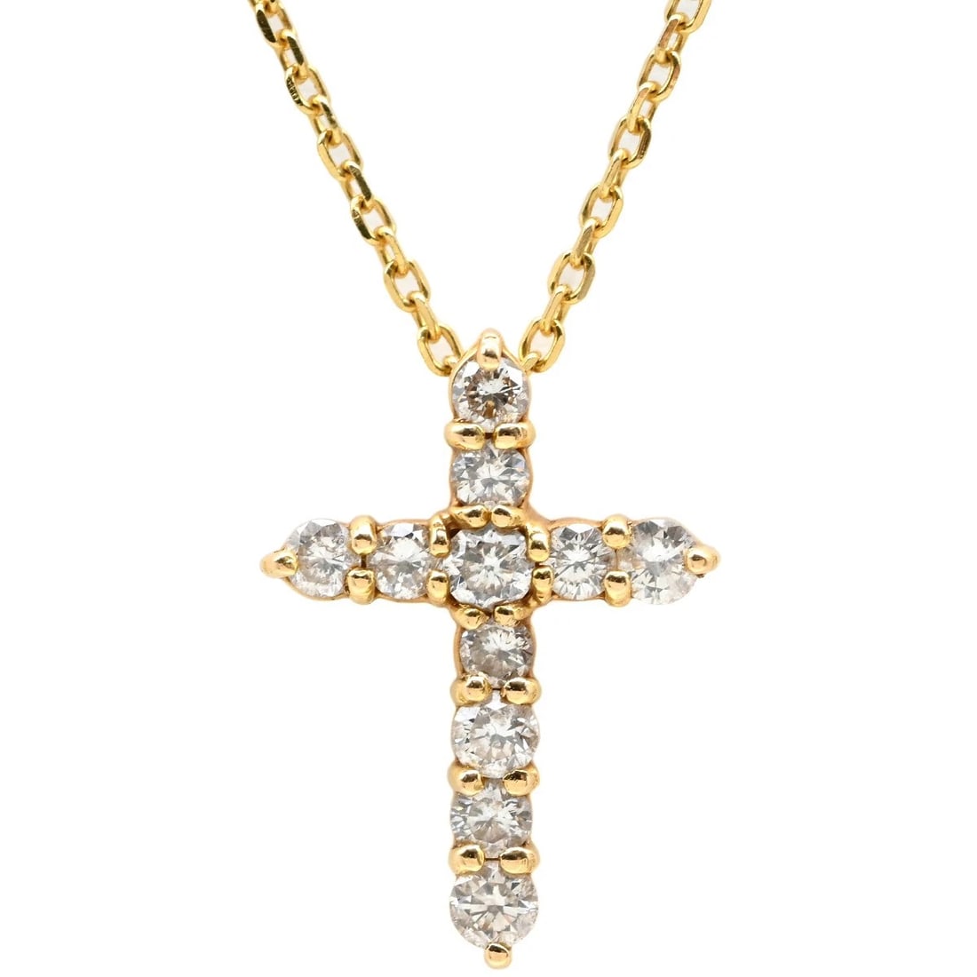 NECKLACE DIAMOND CROSS PENDANT 18K YELLOW GOLD (1 of 4)