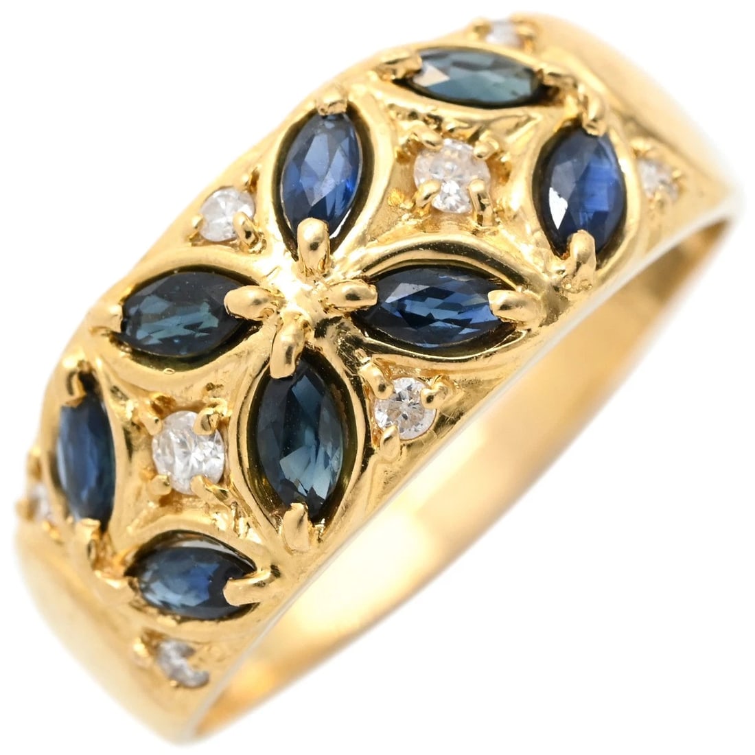 RING BLUE SAPPHIRE AND DIAMOND 18K YELLOW GOLD (1 of 4)