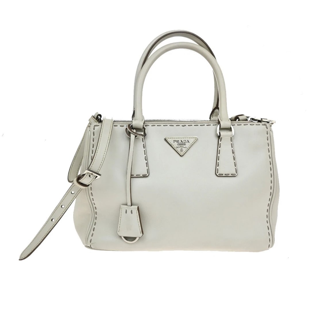 PRADA GALLERIA 2WAY SHOULDER HAND BAG LEATHER SUEDE WHITE: PRADA Galleria 2Way Shoulder Hand Bag Leather Suede White Brand: PRADA Type: Hand Bag Material: Leather Color: White Size: W 10.6 x H 7.5 x D 4.7 " (approx.) HANDLE DROP ( inch /cm ) 3.9 "/ 10 cm