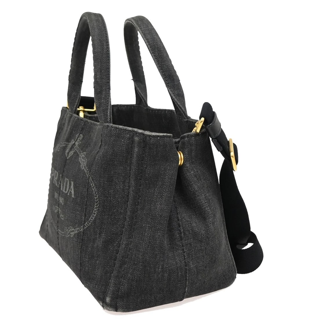 PRADA LOGO CANAPA 2WAY SHOULDER HAND BAG CANVAS LEATHER BLACK: PRADA Logo Canapa 2Way Shoulder Hand Bag Canvas Leather Black Brand: PRADA Type: Hand Bag Material: Canvas Color: Black Size: W 11 x H 7.1 x D 6.3 " (approx.) SHOULDER DROP ( inch /cm ) 12.6 - 23.