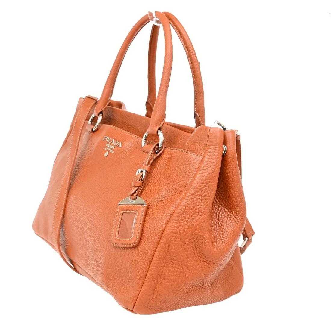PRADA 2WAY SHOULDER HAND TOTE BAG VITELLO DAINO LEATHER ORANGE: PRADA 2Way Shoulder Hand Tote Bag Vitello Daino Leather Orange Brand: PRADA Type: Tote Material: Vitello Daino Leather Color: Orange Size: W 13.8 x H 9.8 x D 7.9 " (approx.) HANDLE DROP ( inch /cm