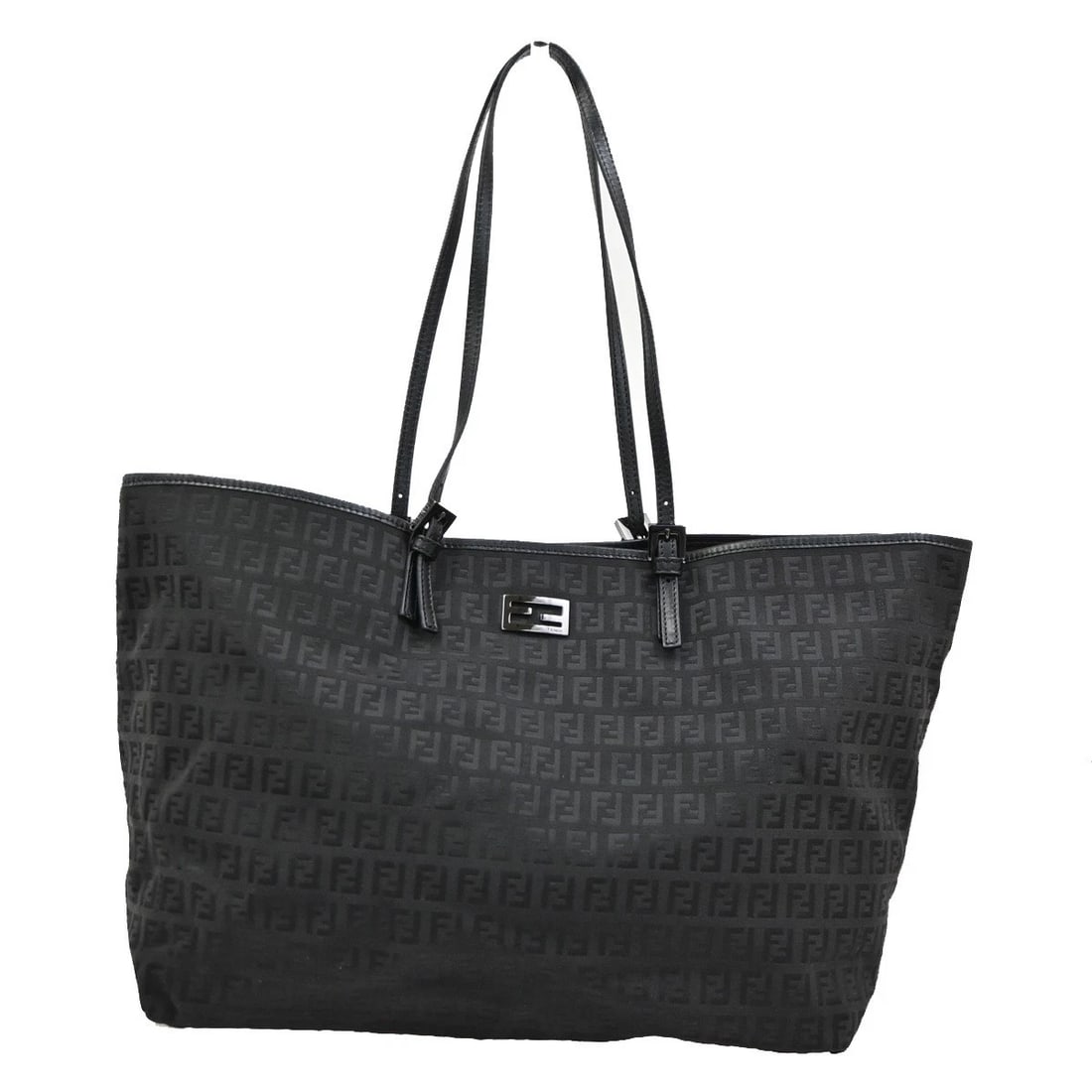 FENDI LOGO ZUCCHINO SHOULDER TOTE BAG CANVAS LEATHER BLACK: FENDI Logo Zucchino Shoulder Tote Bag Canvas Leather Black Brand: FENDI Type: Shoulder Bag Material: Canvas Leather Color: Black Size: W 13.8 x H 11 x D 5.5 " (approx.) HANDLE DROP ( inch /cm ) 10