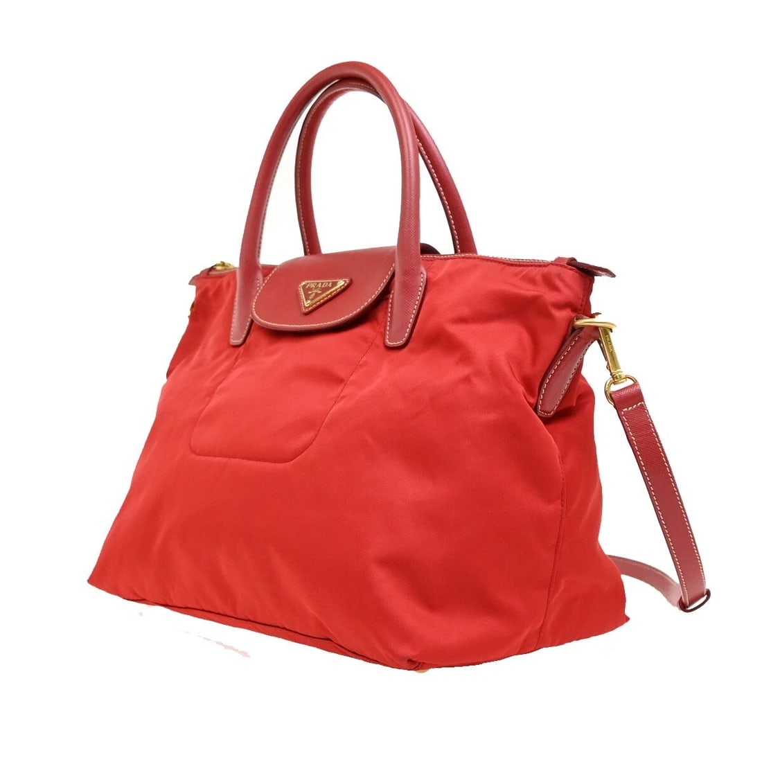 PRADA LOGO TESSUTO 2WAY SHOULDER HAND BAG NYLON LEATHER RED: PRADA Logo Tessuto 2Way Shoulder Hand Bag Nylon Leather Red Brand: PRADA Type: Shoulder Bag Material: Nylon Leather Color: Red Size: W 11.4 x H 9.8 x D 6.3 " (approx.) HANDLE DROP ( inch /cm ) 3.9