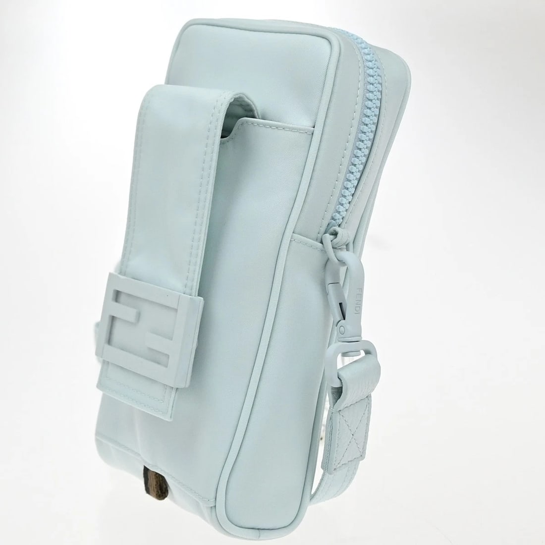 FENDI LOGO MINI SHOULDER BAG PHONE CASE NYLON LEATHER LIGHT BLUE: FENDI Logo Mini Shoulder Bag Phone Case Nylon Leather Light Blue Brand: Fendi Type: Shoulder Bag Material: Leather, Nylon Color: Light Blue Size: W 4.3 x H 8.3 x D 1.6 " (approx.) SHOULDER DROP (