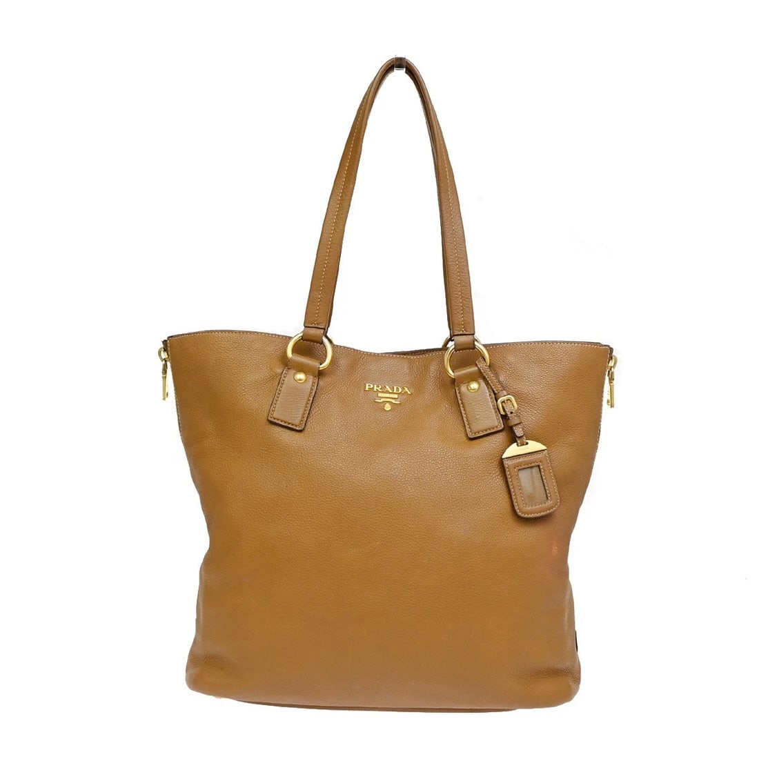 PRADA LOGO SIDE ZIP SHOULDER HAND TOTE BAG: PRADA Logo Side Zip Shoulder Hand Tote Bag Brand: PRADA Type: Shoulder Bag Material: Leather Color: Brown Size: W 13.8 x H 13.4 x D 5.5 " (approx.) SHOULDER DROP ( inch /cm ) 10.2 - 0 "/ 26 - 0 cm