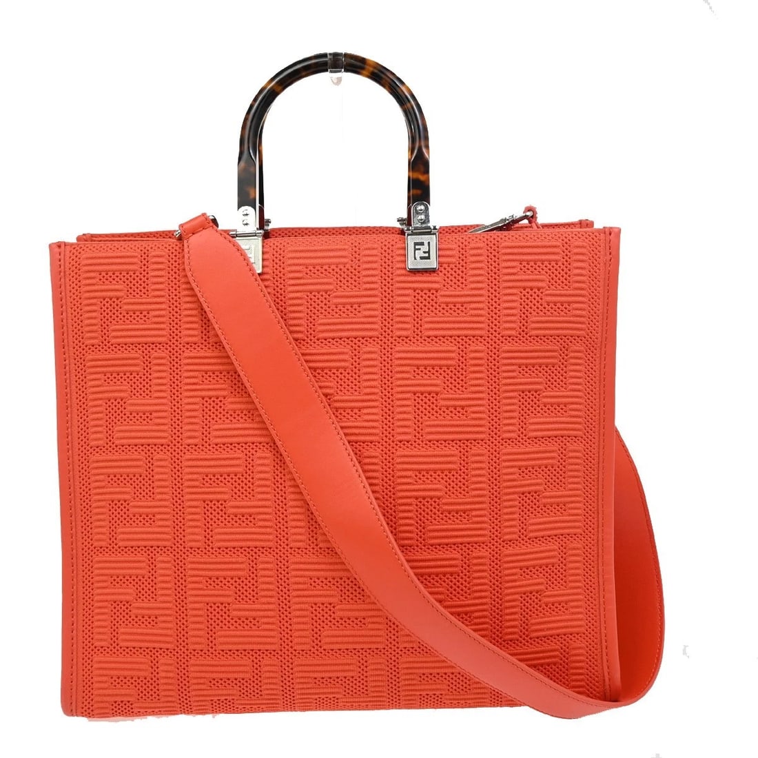 FENDI LOGO ZUCCA PATTERN 2WAY TOTE SHOULDER BAG: FENDI Logo Zucca Pattern 2way Tote Shoulder Bag Brand: Fendi Type: Shoulder Bag Material: Canvas, Leather Color: Orange Size: W 13.8 x H 12.6 x D 4.9 " (approx.) HANDLE DROP ( inch /cm ) 4.3 "/ 11