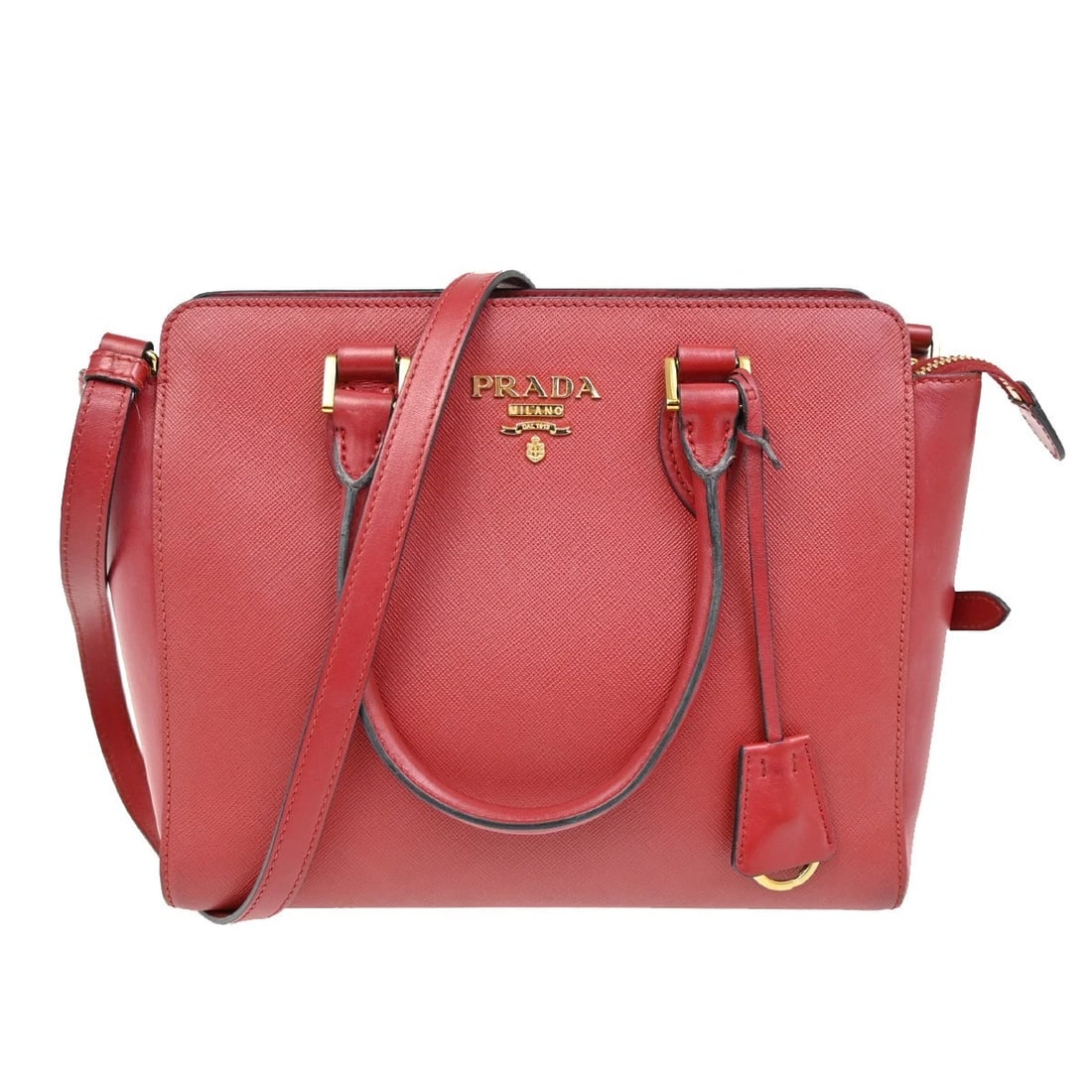 PRADA LOGO 2WAY SHOULDER HAND BAG SAFFIANO LEATHER RED: PRADA Logo 2Way Shoulder Hand Bag Saffiano Leather RED Brand: PRADA Type: Hand bag Material: Leather Color: Red Size: W 11.8 x H 7.9 x D 3.9 " (approx.) SHOULDER DROP ( inch /cm ) 19.7 - 23.6 "/ 5