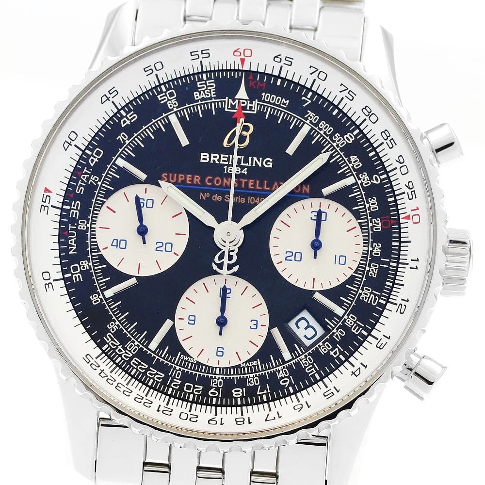 BREITLING NAVITIMER BLACK DIAL AUTOMATIC WATCH: BREITLING Navitimer black Dial Automatic Watch Brand: BREITLING Type: Wristwatch Material: Band Material Stainless Steel, Case Material Stainless Steel Color: Band Color Silver, Case Color Silver,