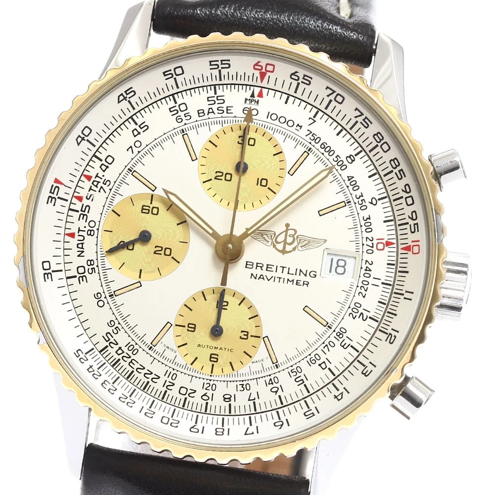 BREITLING NAVITIMER CHRONOGRAPH AUTOMATIC WATCH: BREITLING Navitimer Chronograph Automatic Watch Brand: BREITLING Type: Wristwatch Material: Band Material leather, Case Material Stainless Steel/YG Color: Band Color black, Case Color Silver / Gold