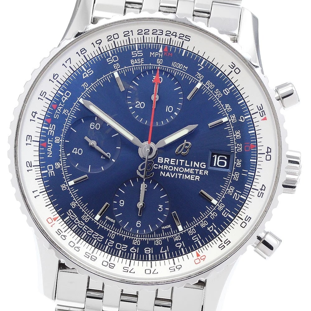 BREITLING NAVITIMER CHRONOGRAPH NAVY DIAL AUTOMATIC WATCH: BREITLING Navitimer Chronograph Navy Dial Automatic Watch Brand: BREITLING Type: Wristwatch Material: Band Material Stainless Steel, Case Material Stainless Steel Color: Band Color Silver, Case Col