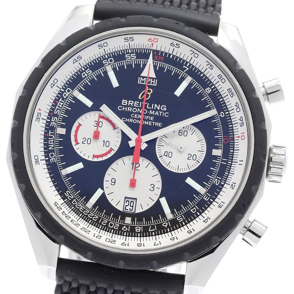 BREITLING CHRONOMATIC BLACK DIAL AUTOMATIC WATCH: BREITLING Chronomatic black Dial Automatic Watch Brand: BREITLING Type: Wristwatch Material: Band Material rubber, Case Material Stainless Steel / Rubber Color: Band Color black, Case Color Silver