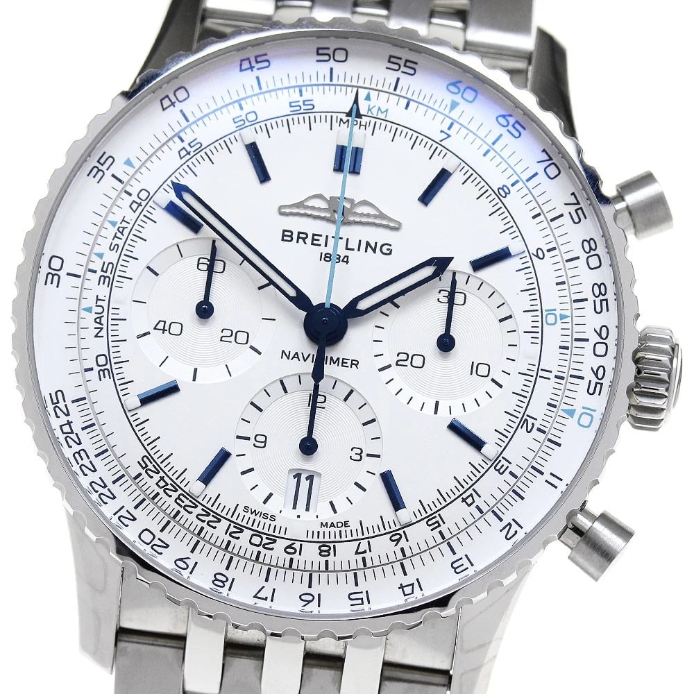 BREITLING NAVITIMER CHRONOGRAPH AUTOMATIC WATCH: BREITLING Navitimer Chronograph Automatic Watch Brand: BREITLING Type: Wristwatch Material: Band Material Stainless Steel, Case Material Stainless Steel Color: Band Color Silver, Case Color Silver,