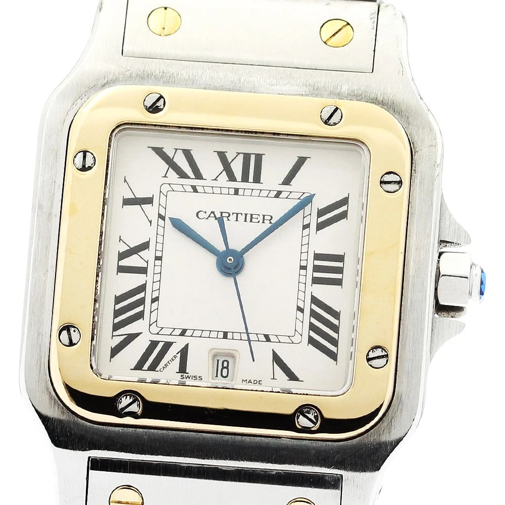 CARTIER SANTOS BEIGE DIAL QUARTZ WATCH: CARTIER Santos beige Dial Quartz Watch Brand: CARTIER Type: Wristwatch Material: Band Material Stainless Steel/YG, Case Material Stainless Steel/YG Color: Band Color Silver / Gold, Case Color Silve