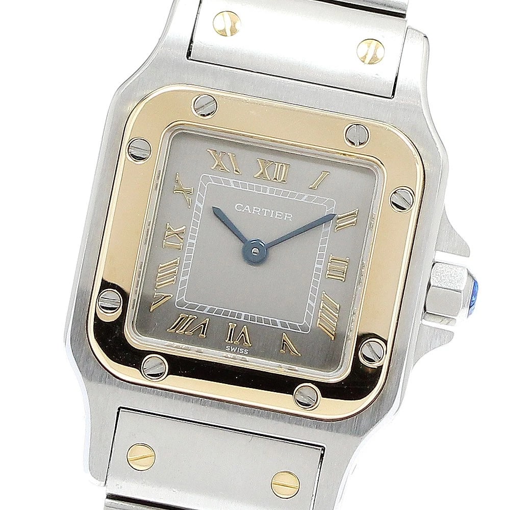 CARTIER SANTOS GALBEESM YG BEZEL SILVER DIAL QUARTZ WATCH (1 of 5)