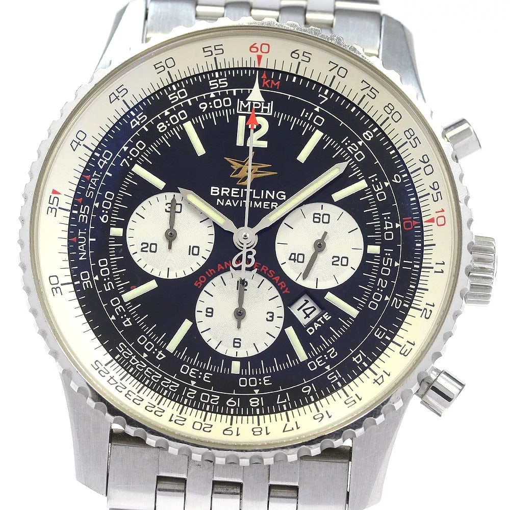 BREITLING NAVITIMER BLACK DIAL AUTOMATIC WATCH: BREITLING Navitimer Black Dial Automatic Watch Brand: BREITLING Type: Wristwatch Material: Band Material Stainless Steel, Case Material Stainless Steel Color: Band Color Silver, Case Color Silver,
