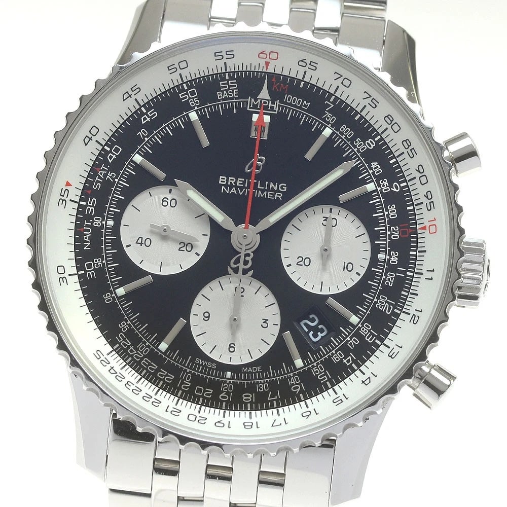 BREITLING NAVITIMER CHRONOGRAPH DATE AUTOMATIC WATCH: BREITLING Navitimer Chronograph Date Automatic Watch Brand: BREITLING Type: Wristwatch Material: Band Material Stainless Steel, Case Material Stainless Steel Color: Band Color Silver, Case Color Si