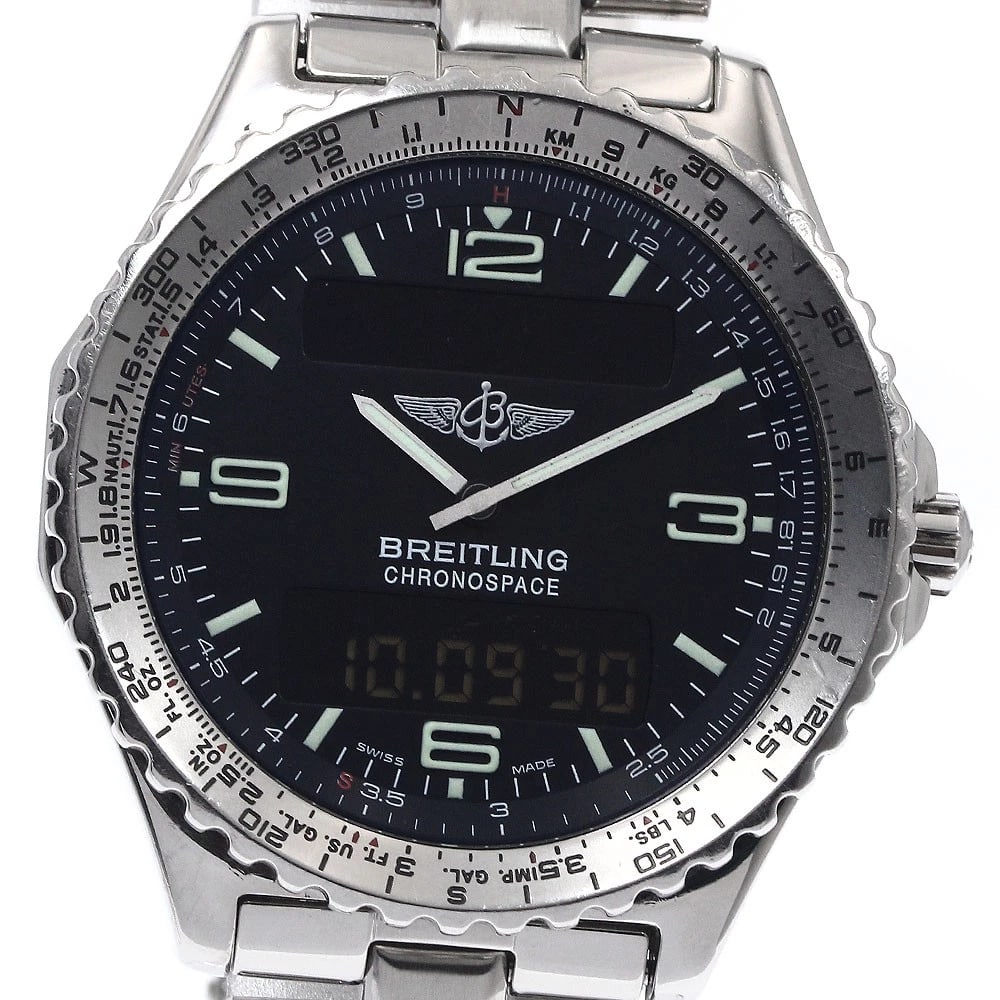 BREITLING CHRONO SPACE BLACK DIAL QUARTZ WATCH: BREITLING Chrono space Black Dial Quartz Watch Brand: BREITLING Type: Wristwatch Material: Band Material Stainless Steel, Case Material Stainless Steel Color: Band Color Silver, Case Color Silver,