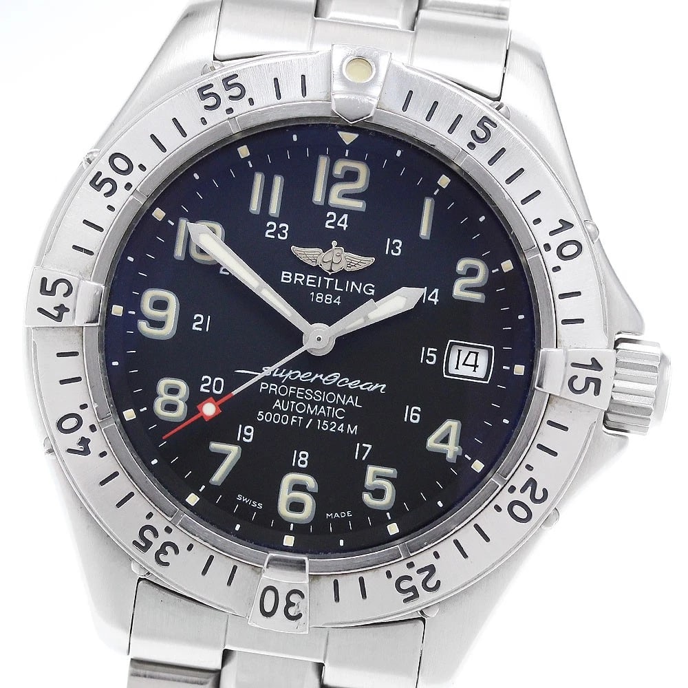 BREITLING SUPER OCEAN DATE BLACK DIAL QUARTZ WATCH: BREITLING Super Ocean Date black Dial Quartz Watch Brand: BREITLING Type: Wristwatch Material: Band Material Stainless Steel, Case Material Stainless Steel Color: Band Color Silver, Case Color Silv