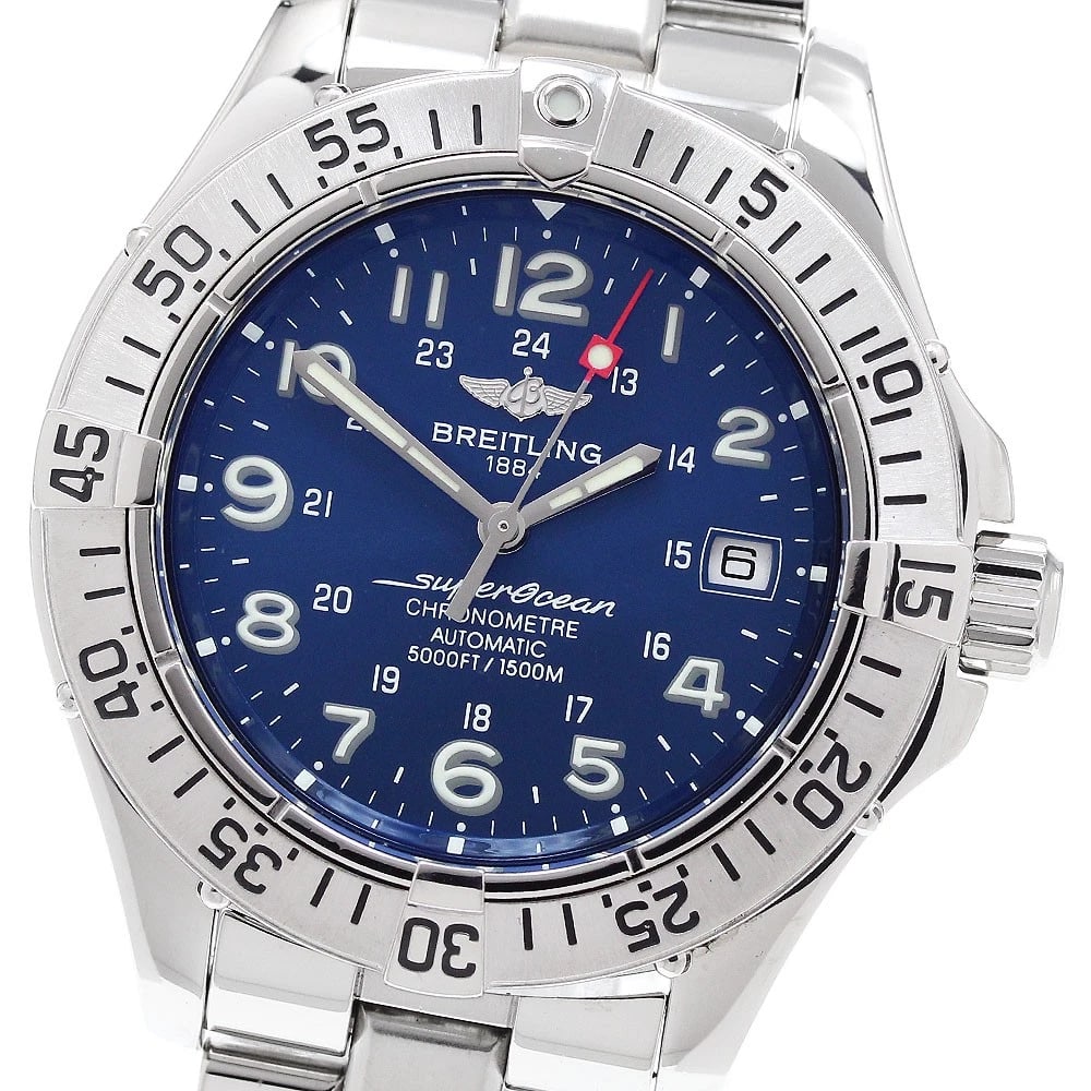 BREITLING SUPER OCEAN DATE BLUE DIAL AUTOMATIC WATCH: BREITLING Super Ocean Date blue Dial Automatic Watch Brand: BREITLING Type: Wristwatch Material: Band Material Stainless Steel, Case Material Stainless Steel Color: Band Color Silver, Case Color Si