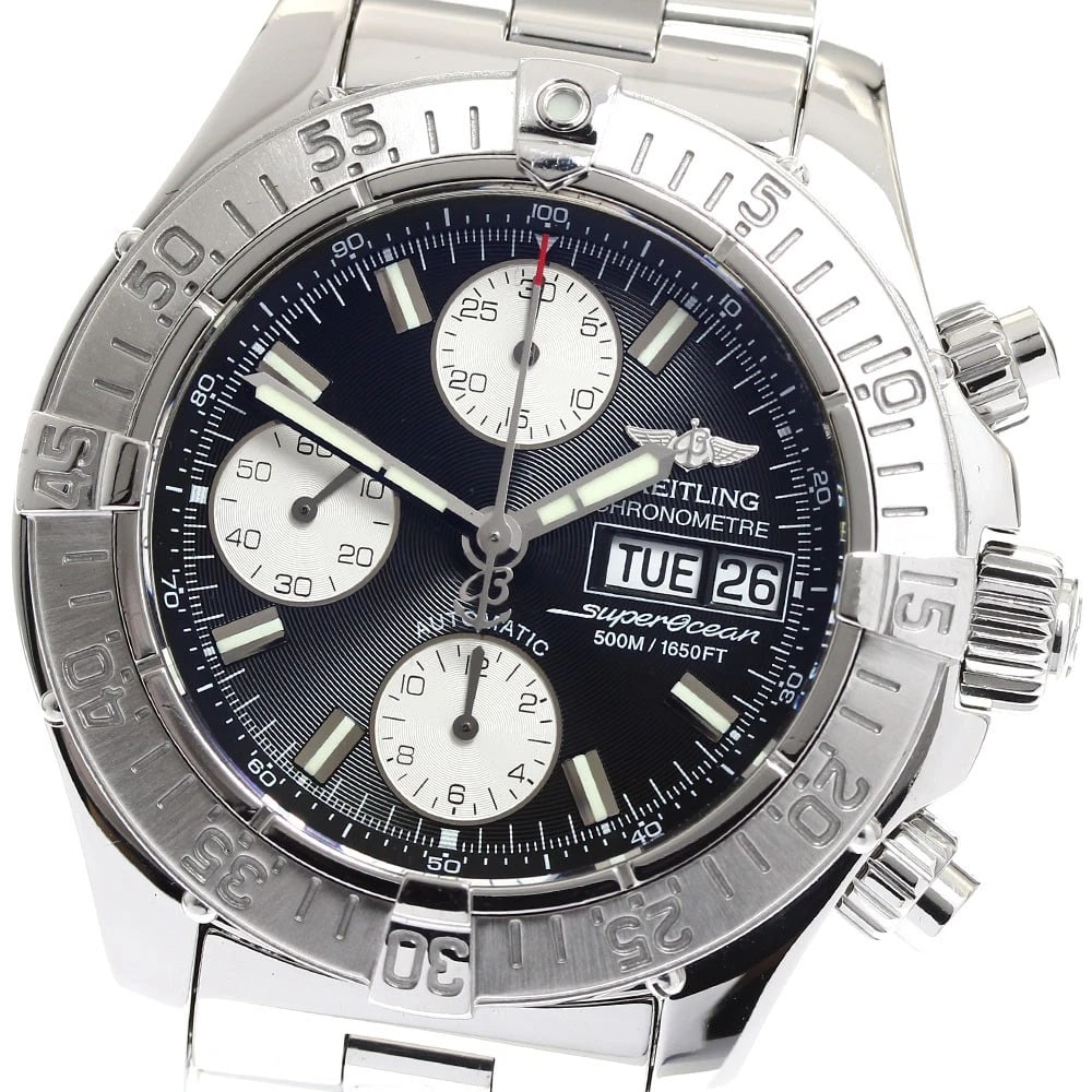 BREITLING SUPER OCEAN CHRONOGRAPH DAY DATE AUTOMATIC WATCH: BREITLING Super Ocean Chronograph day date Automatic Watch Brand: BREITLING Type: Wristwatch Material: Band Material Stainless Steel, Case Material Stainless Steel Color: Band Color Silver, Case Co