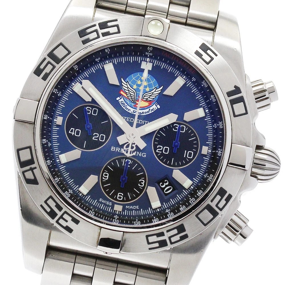 BREITLING CHRONOMAT AUTOMATIC: BREITLING Chronomat Automatic Brand: BREITLING Type: Wristwatch Material: Band Material Stainless Steel, Case Material Stainless Steel Color: Band Color Silver, Case Color Silver, Dial Color Navy