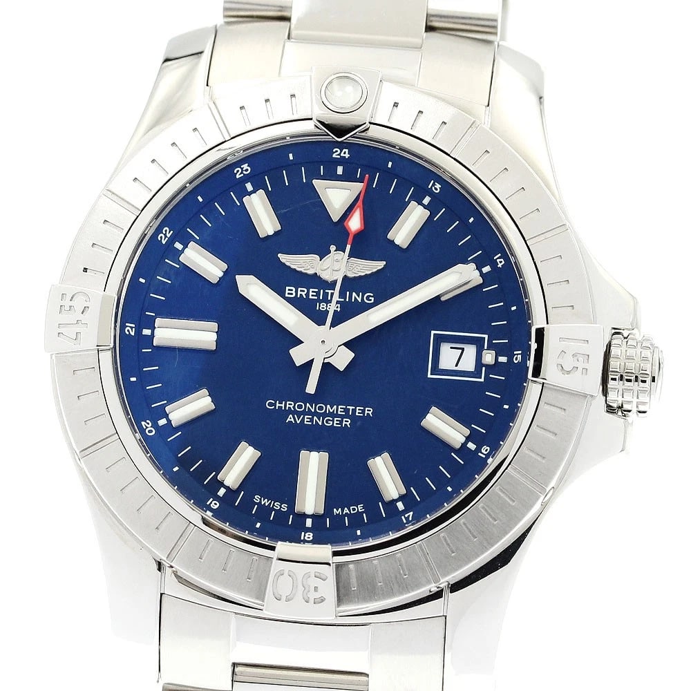 BREITLING AVENGER AUTOMATIC 43 DATE AUTOMATIC WATCH: BREITLING Avenger Automatic 43 Date Automatic Watch Brand: BREITLING Type: Wristwatch Material: Band Material Stainless Steel, Case Material Stainless Steel Color: Band Color Silver, Case Color Sil