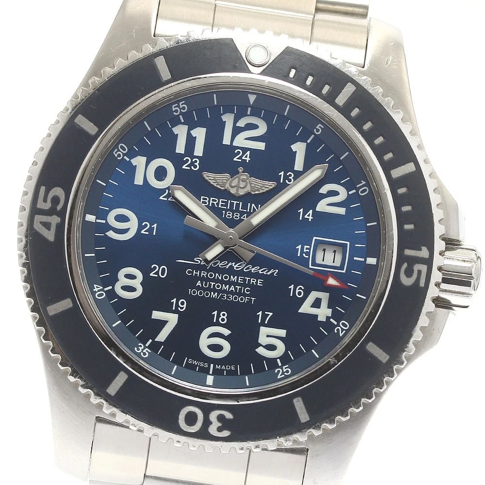 BREITLING SUPER OCEAN DATE BLUE DIAL AUTOMATIC WATCH: BREITLING Super Ocean Date blue Dial Automatic Watch Brand: BREITLING Type: Wristwatch Material: Band Material Stainless Steel, Case Material Stainless Steel Color: Band Color Silver, Case Color Si