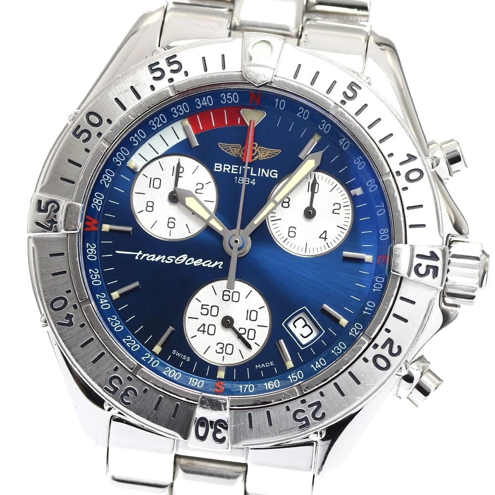 BREITLING TRANSOCEAN CHRONOGRAPH BLUE DIAL QUARTZ WATCH: BREITLING Transocean Chronograph blue Dial Quartz Watch Brand: BREITLING Type: Wristwatch Material: Band Material Stainless Steel, Case Material Stainless Steel Color: Band Color Silver, Case Color