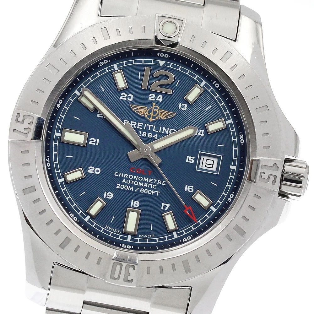 BREITLING COLT DATE NAVY DIAL AUTOMATIC WATCH: BREITLING Colt Date Navy Dial Automatic Watch Brand: BREITLING Type: Wristwatch Material: Band Material Stainless Steel, Case Material Stainless Steel Color: Band Color Silver, Case Color Silver, D