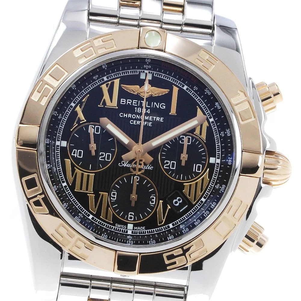 BREITLING CHRONOMAT TONE BLACK DIAL AUTOMATIC WATCH: BREITLING Chronomat tone black Dial Automatic Watch Brand: BREITLING Type: Wristwatch Material: Band Material Stainless Steel/K18PG, Case Material Stainless Steel/K18PG Color: Band Color Silver / P