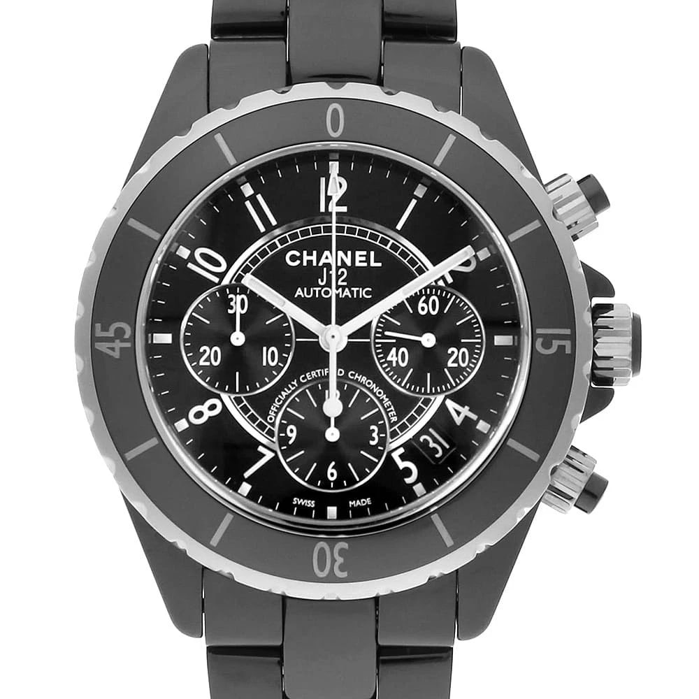 CHANEL J12 CHRONOGRAPH WATCH: CHANEL J12 Chronograph Watch Brand: CHANEL Type: Wrist watch Material: Band Material Ceramic, Case Material Ceramic Color: Black Size: Band Size 20cm (7.9inch), Case Size Case:W41mm Circumference