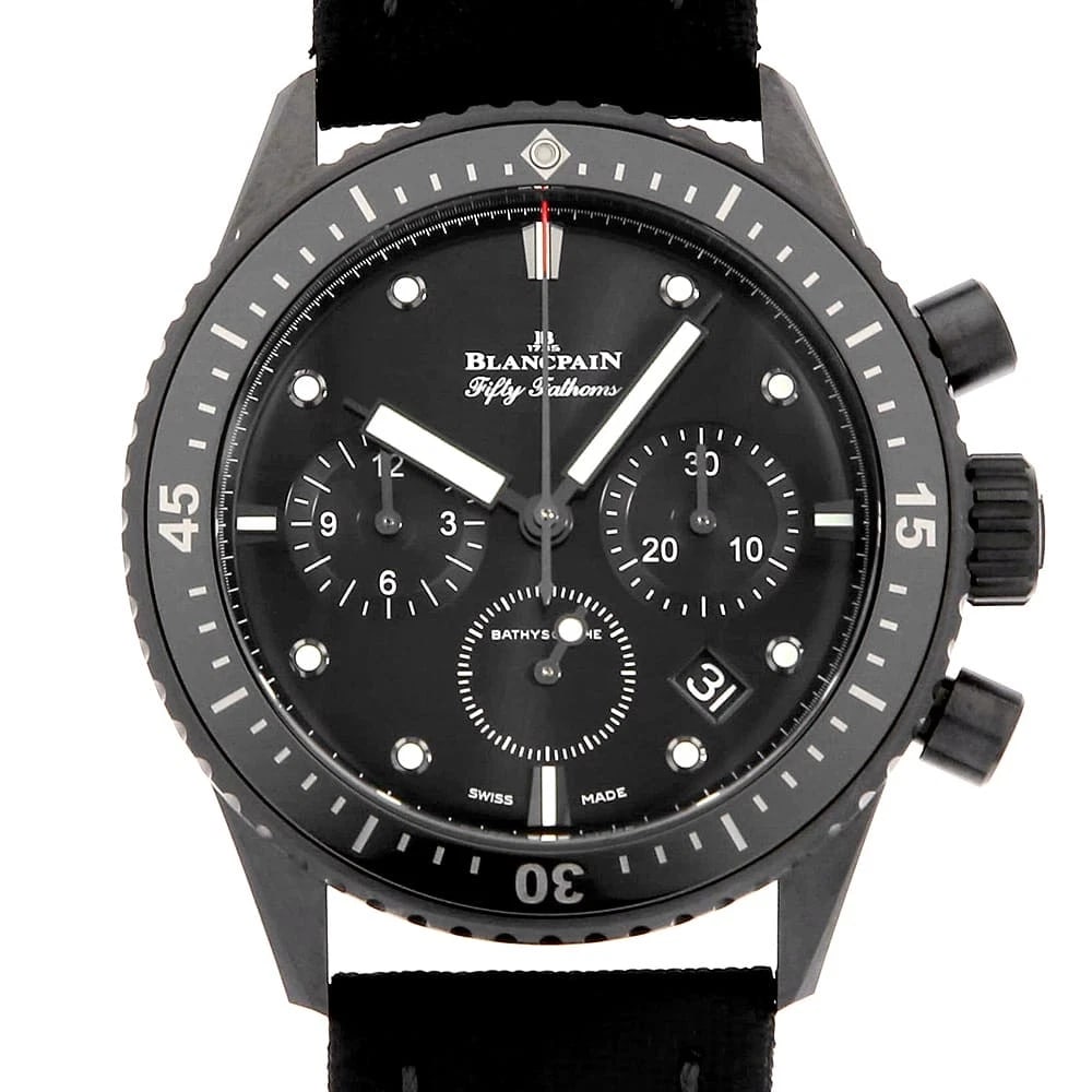 BLANCPAIN FATHOMS BATHYSCAPHE FLYBACK CHRONOGRAPHWATCH: BLANCPAIN Fathoms Bathyscaphe Flyback ChronographWatch Brand: BLANCPAIN Type: Wrist watch Material: Band Material canvas, Case Material Ceramic Color: Black Size: Band Size NONE, Case Size Case:W4