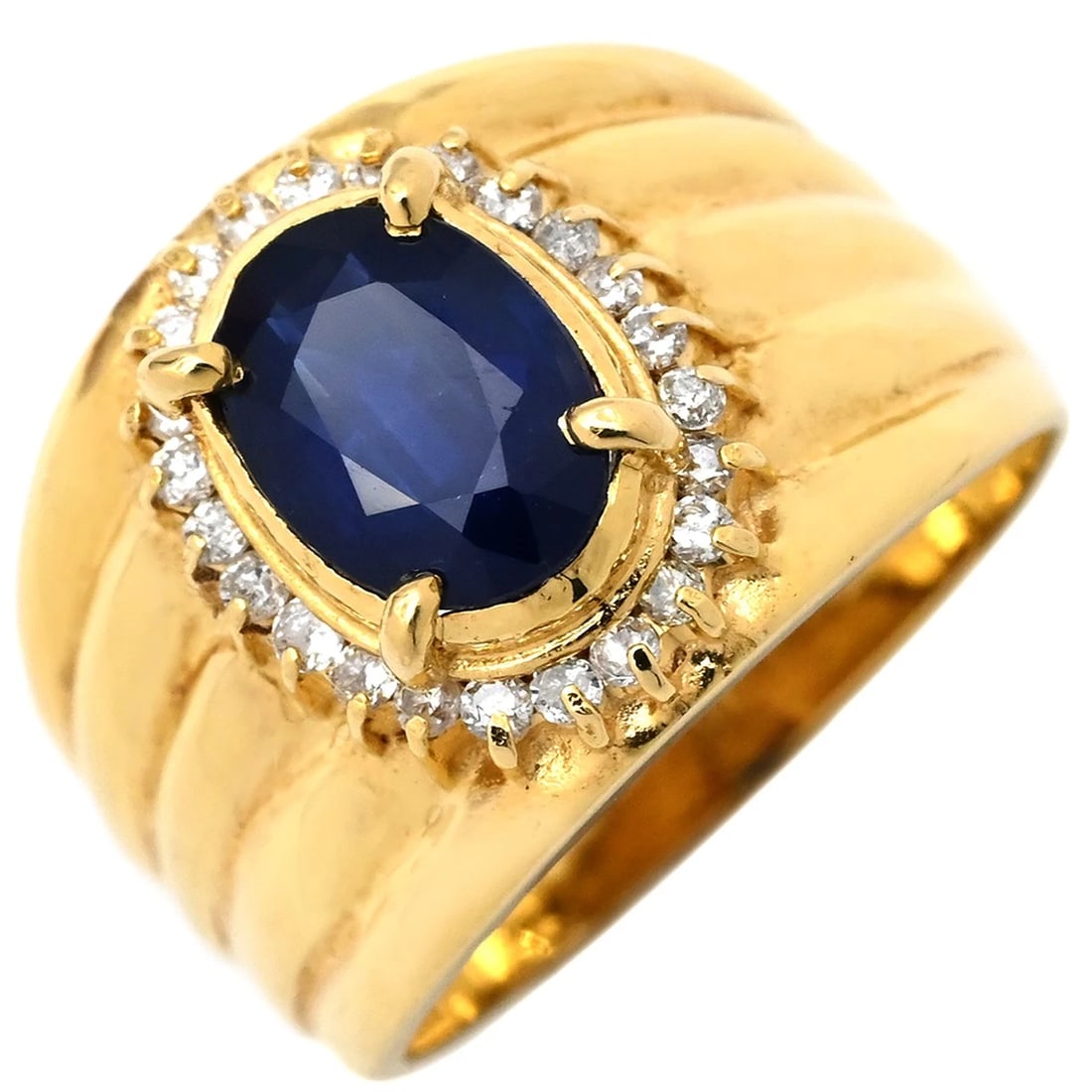RING BLUE SAPPHIRE EARRING 18K YELLOW GOLD DIAMOND (1 of 3)