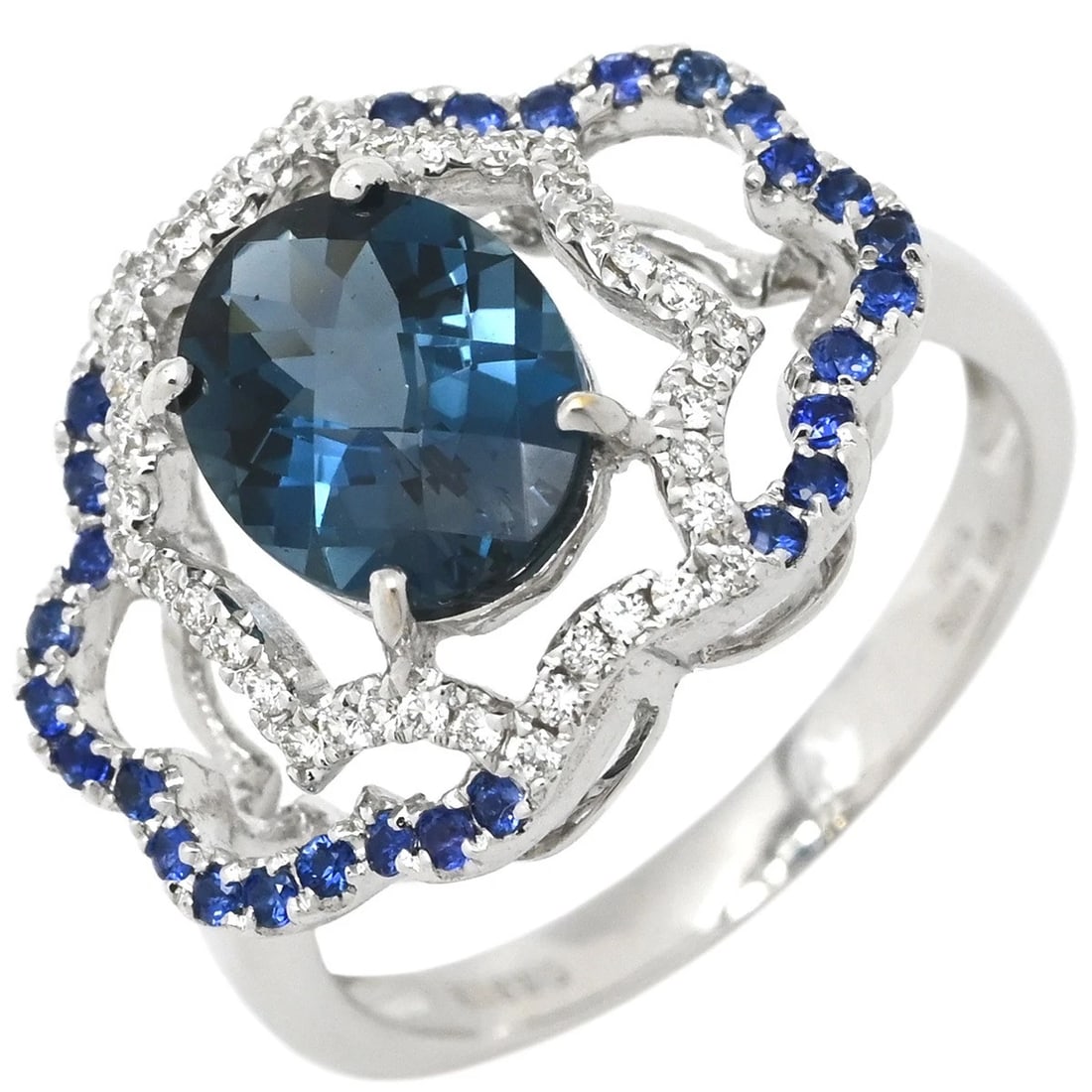 RING BLUE TOPAZ BLUE SAPPHIRE DIAMOND K18WG (1 of 4)