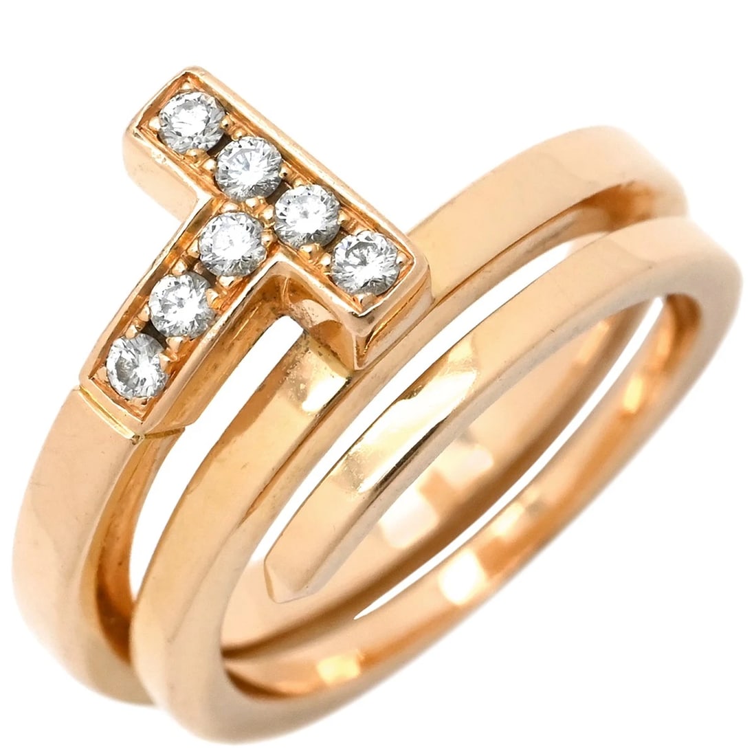 TIFFANY & CO RING T SQUARE WRAP 18K PINK GOLD DIAMOND (1 of 5)