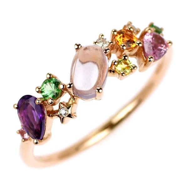 K18PG AMETHYST SAPHIRE GARNET DIAMOND RING: K18PG Amethyst SaPhire Garnet Diamond Ring Brand: None Type: rings Material: Gold Main Stone Amethyst Color: None Size: 7.25 US Accessories: None Accessories Notice: When purchasing pre-owned