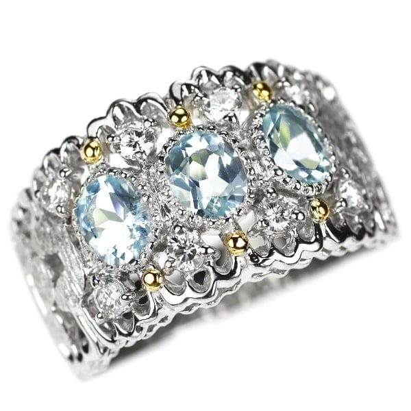 PT900/K18YG AQUAMARINE DIAMOND RING: PT900/K18YG aquamarine diamond ring Brand: None Type: rings Material: K18YG Main Stone Aquamarine Color: None Size: 5.5 - 5.75 US Accessories: None Accessories Notice: When purchasing