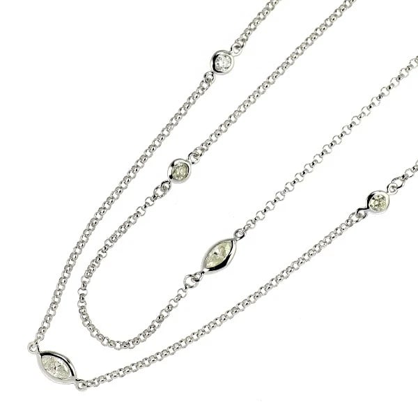 K18WG DOUBLE ROW DIAMOND STATION NECKLACE: K18WG double row diamond station necklace Brand: None Type: necklaces Material: K18WG Main Stone Natural Color: None Size: Necklace: Chain Length 42 Length/Width/Diameter 3.6 Width/Thickness