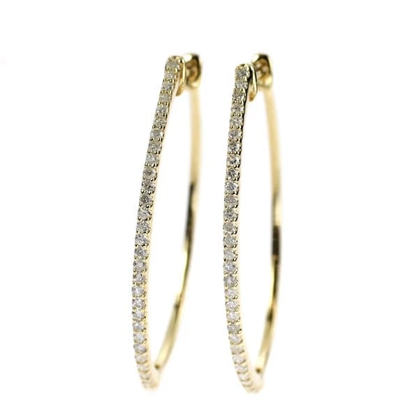 K14YG DIAMOND HOOP EARRINGS: K14YG DIAMOND HOOP EARRINGS Brand: None Type: piercing Material: K14YG Main Stone Natural Color: yellow gold Size: Length/Width/Diameter33.4Width/Thickness1.4 Accessories: None Accessories