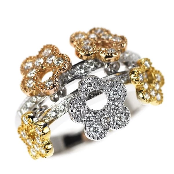 K18YG/WG/PG DIAMOND RING FLOWER: K18YG/WG/PG diamond ring flower Brand: None Type: rings Material: K18YG/WG/PG Main Stone Natural Color: None Size: 6 US Accessories: None Accessories Notice: When purchasing pre-owned goods,