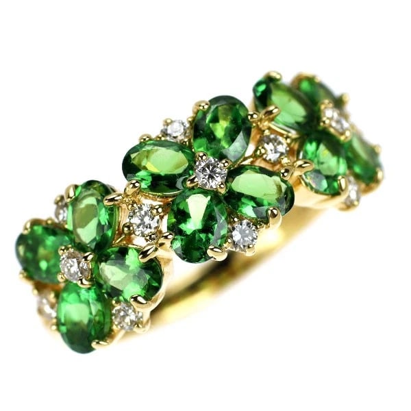 K18YG GREEN GARNET DIAMOND RING: K18YG Green Garnet Diamond Ring Brand: None Type: rings Material: K18YG Main Stone garnet Color: None Size: 6 US Accessories: None Accessories Notice: When purchasing pre-owned goods, please