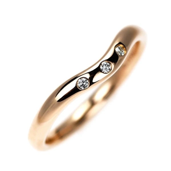 TIFFANY K18PG DIAMOND RING CURVED: Tiffany K18PG diamond ring Curved Brand: Tiffany Type: rings Material: K18PG Main Stone Natural Color: Pink gold Size: 4 US Accessories: None Accessories Notice: When purchasing pre-owned