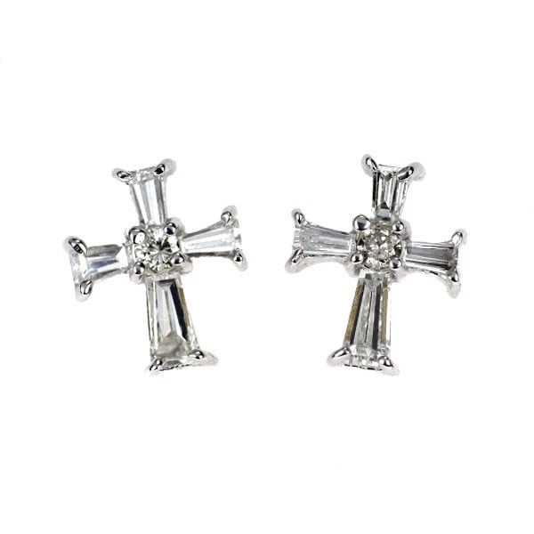 K18WG CROSS DIAMOND EARRINGS: K18WG cross diamond earrings Brand: None Type: piercing Material: K18WG Main Stone Natural Color: None Size: Length/Width/Diameter8.6Width/Thickness7.1 Accessories: None Accessories Notice