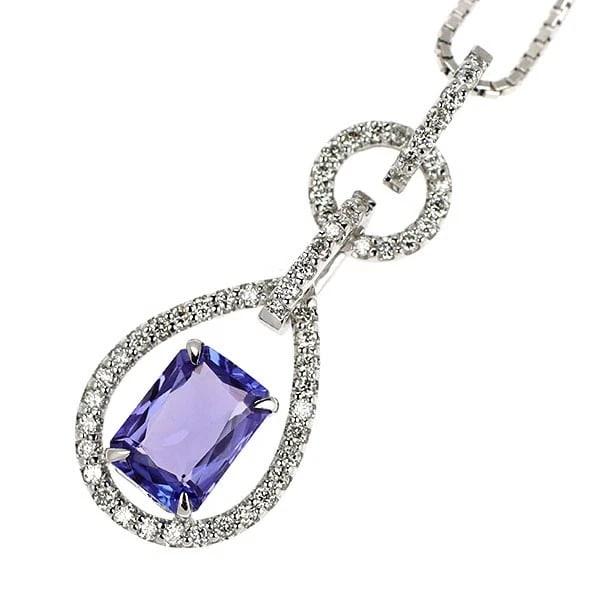 K18WG TANZANITE DIAMOND PENDANT NECKLACE: K18WG Tanzanite Diamond Pendant Necklace Brand: None Type: pendant necklace Material: Gold Main Stone tanzanite Color: None Size: Necklace: Chain Length