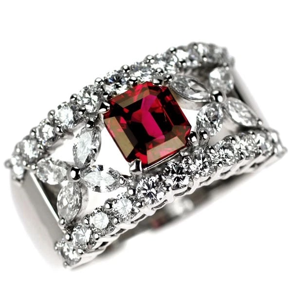 PT900 THAI UNHEATED RUBY DIAMOND RING: Pt900 Thai Unheated Ruby Diamond Ring Brand: None Type: rings Material: Pt900 Main Stone Ruby Color: None Size: 6.75 - 7 US Accessories: None Accessories Notice: When purchasing pre-owned