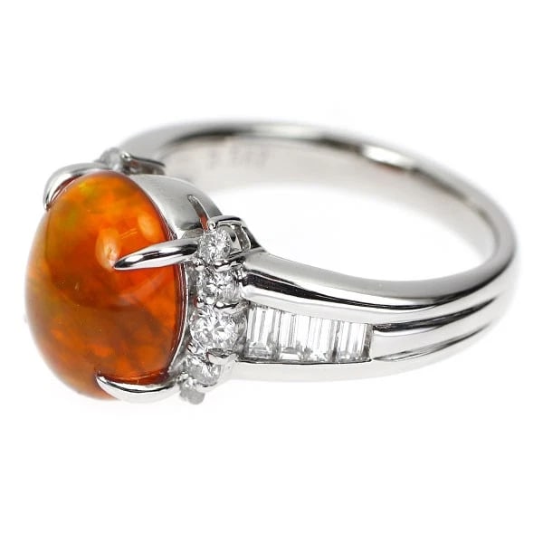 PT900 FIRE OPAL DIAMOND RING: Pt900 Fire Opal Diamond Ring Brand: None Type: rings Material: Pt900 Main Stone Opal Color: None Size: 6 US Accessories: None Accessories Notice: When purchasing pre-owned goods, please refer