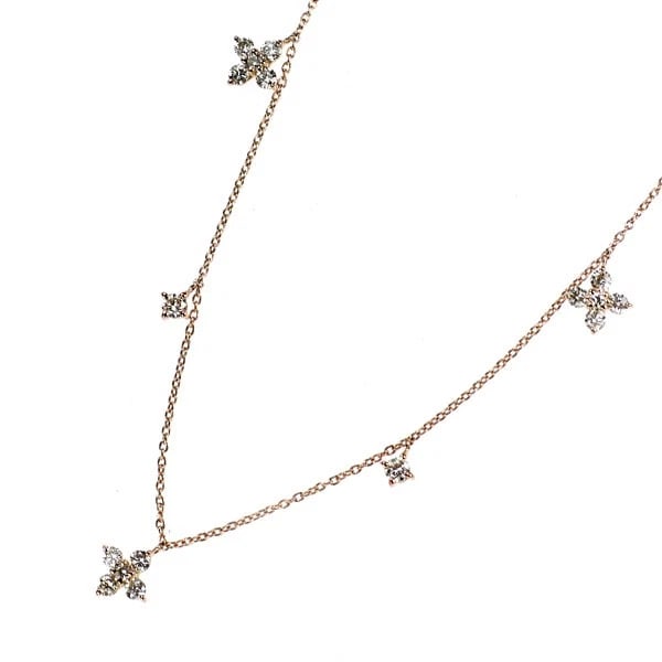 K18PG STATION FLOWER DIAMOND NECKLACE: K18PG STATION FLOWER DIAMOND NECKLACE Brand: None Type: necklaces Material: Gold Main Stone Natural Color: None Size: Necklace: Chain Length 40.5 Length/Width/Diameter 6.6 Width/Thickness 6.4 