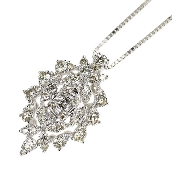 K18WG DIAMOND PENDANT NECKLACE LB: K18WG DIAMOND Pendant NECKLACE LB Brand: None Type: pendant necklace Material: K18WG Main Stone Natural Color: None Size: Necklace: Chain Length ?45.5 Length/Width/Diameter 19.1