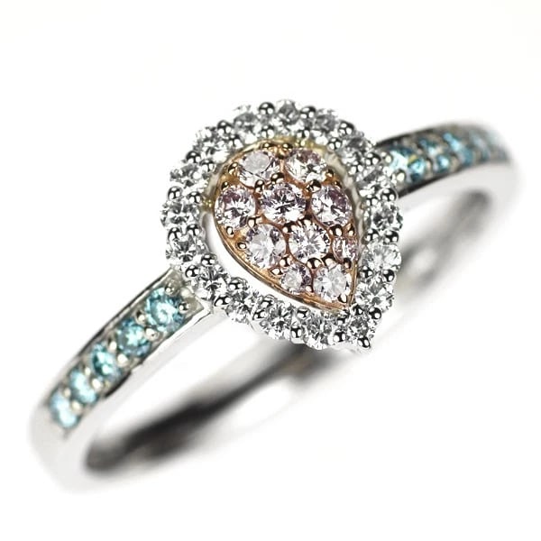 PT950/K18PG/TREAT ICE BLUE/COLORLESS DIAMOND RING: PT950/k18pg/treat ice blue/colorless diamond ring Brand: None Type: rings Material: PT950 Main Stone Natural Color: None Size: 7.75 - 8 US Accessories: None Accessories Notice: When