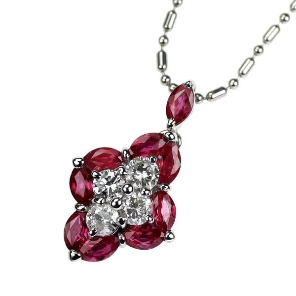 PT900 DIAMOND RUBY PENDANT NECKLACE: Pt900 Diamond Ruby Pendant Necklace Brand: None Type: pendant necklace Material: Pt850 Main Stone Natural Color: None Size: Necklace: Chain Length